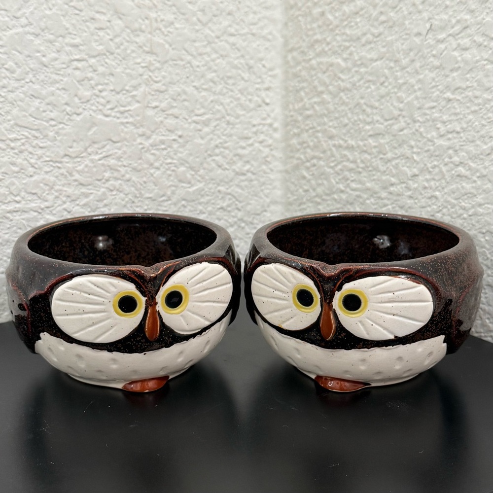 Pair Of KOTOBUKI Lucky Owl Stella Auburn Japanese Ceramic Tea Cup Soup Mug Japan
